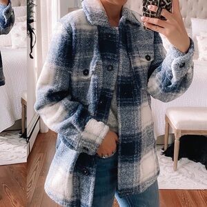 Abercrombie & Fitch Blue Plaid Sherpa Shirt Jacket